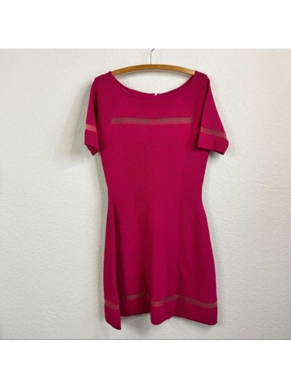 Anthro Yoana Baraschi Ribbed Knit Mesh Panel Fit Flare Dress